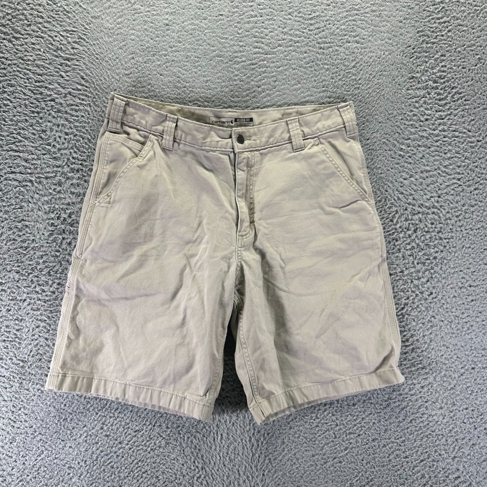 Carhartt Rigby Dungaree Shorts Men's 36 Beige Cotton Canvas Carpenter Relaxed